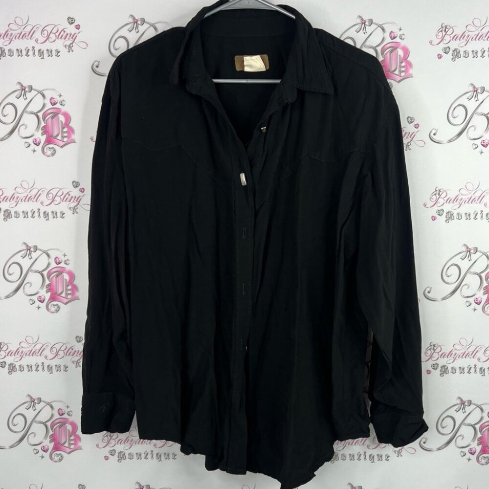 Zecuda Button down Black shirt long sleeves lammies western wear shirt